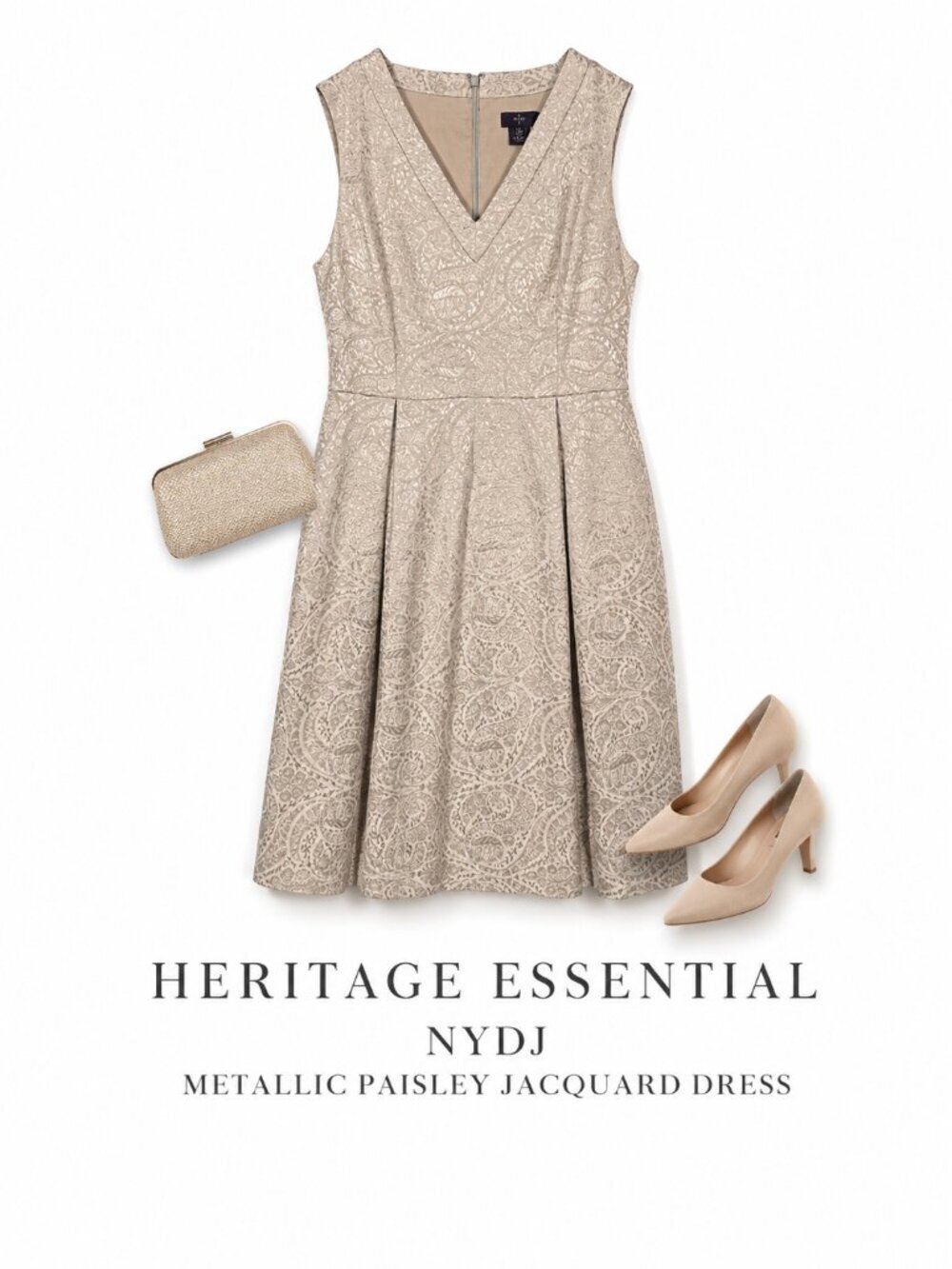 NYDJ Metallic Paisley Jacquard Fit & Flare Cocktail Dress 14 Lift Tuck Shapewear